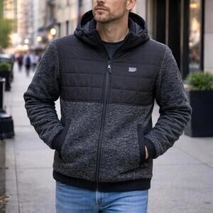 Matix Jacket Mens Medium Gray Hooded Quilted Fleece Full Zip Casual Outdoor